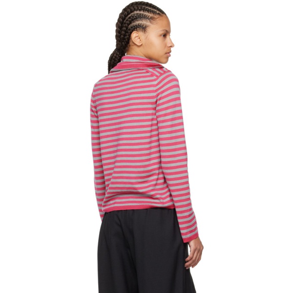  Comme des Garcons Girl Pink & Gray Striped Sweater 242670F110002