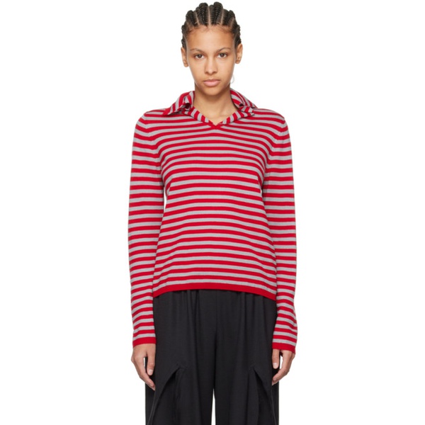  Comme des Garcons Girl Red & Gray Striped Sweater 242670F110003