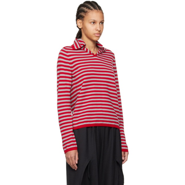  Comme des Garcons Girl Red & Gray Striped Sweater 242670F110003