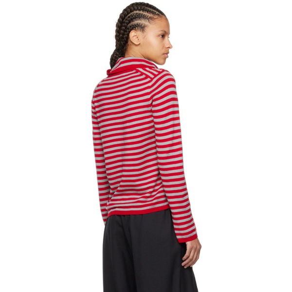  Comme des Garcons Girl Red & Gray Striped Sweater 242670F110003