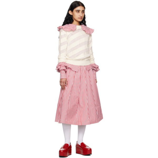  Comme des Garcons Girl Red & White Striped Midi Skirt 242670F092000