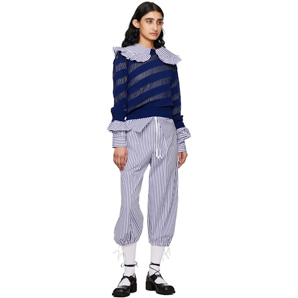  Comme des Garcons Girl Navy & White Striped Trousers 242670F087000