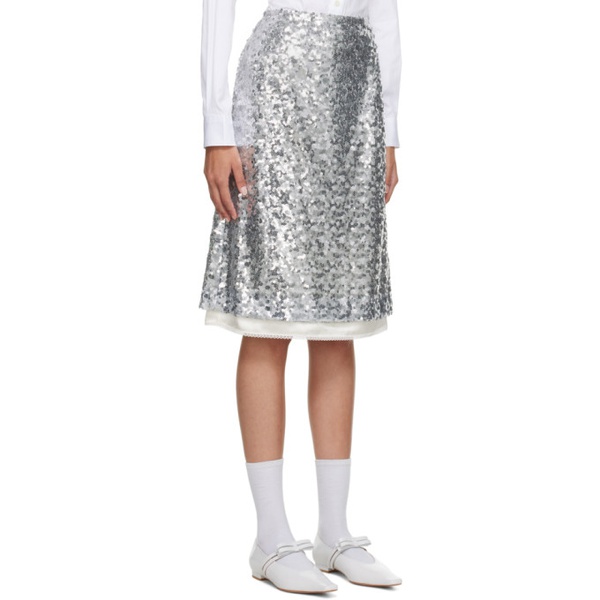  Commission Silver Sequinned Midi Skirt 222400F092000