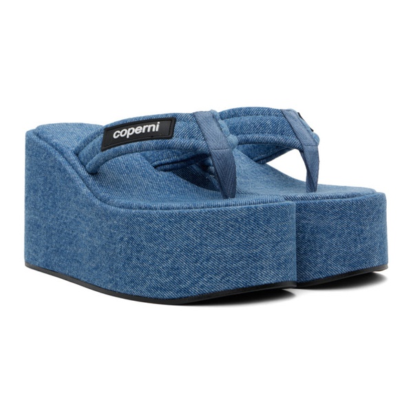  코페르니 Coperni Blue Denim Branded Wedge Sandals 241325F124004