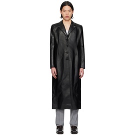 코페르니 Coperni Black Button Faux-Leather Coat 241325M176000