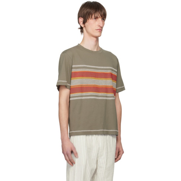  크레이그 그린 Craig Green Khaki Flatlock Stripe T-Shirt 241735M213002