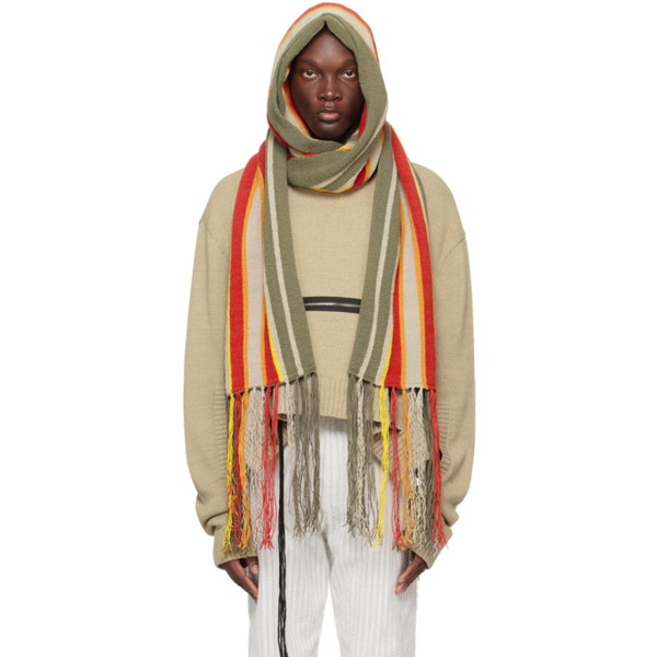  크레이그 그린 Craig Green Gray & Red Stripe Hooded Scarf 241735M150000