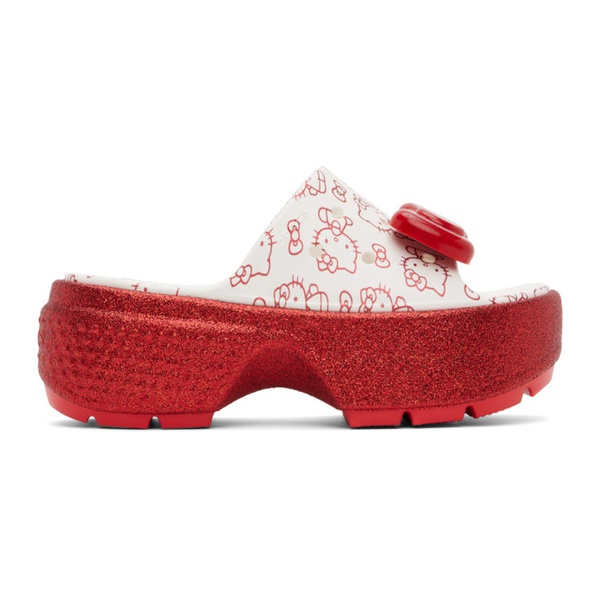 크록스 Crocs White & Red Hello Kitty Stomp Slides 241209F124000