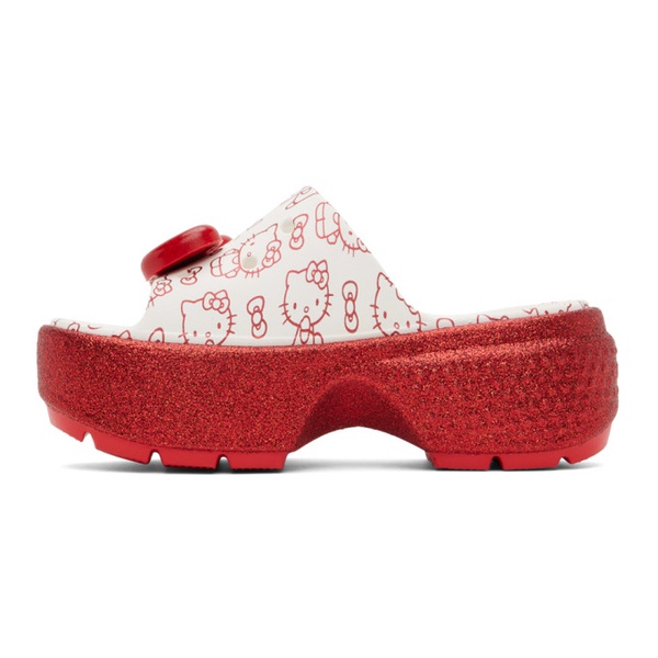 크록스 Crocs White & Red Hello Kitty Stomp Slides 241209F124000