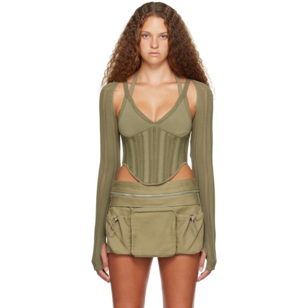  디온 리 Dion Lee Green Snakeskin Column Corset Top 232417F110004