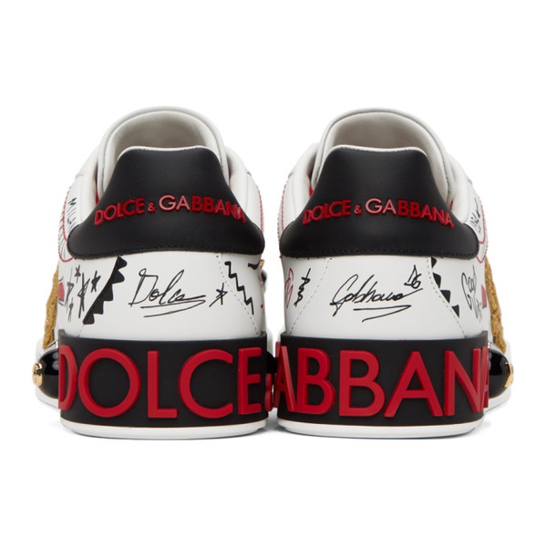 돌체앤가바나 Dolce&Gabbana White & Red Portofino Sneakers 241003M237006