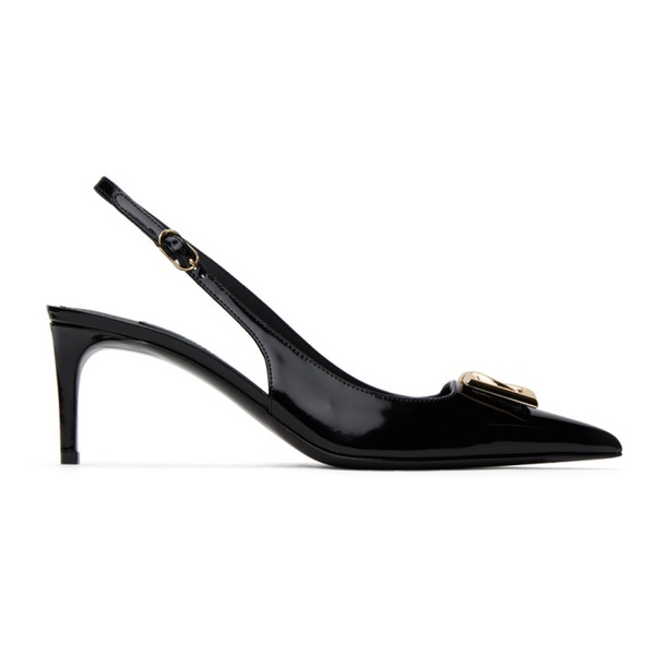 돌체앤가바나 Dolce&Gabbana Black Polished Calfskin Slingback Heels 241003F122005