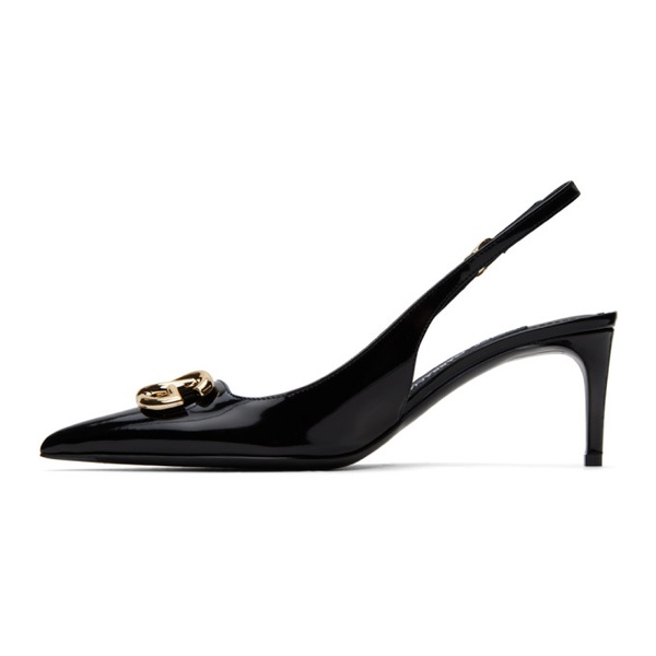 돌체앤가바나 Dolce&Gabbana Black Polished Calfskin Slingback Heels 241003F122005