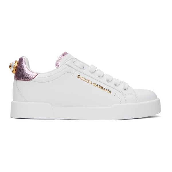 돌체앤가바나 Dolce&Gabbana White & Pink Nappa Calfskin Portofino Lettering Sneakers 241003F128010