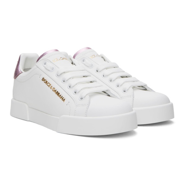 돌체앤가바나 Dolce&Gabbana White & Pink Nappa Calfskin Portofino Lettering Sneakers 241003F128010