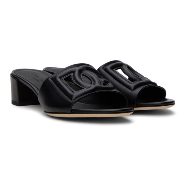 돌체앤가바나 Dolce&Gabbana Black Calfskin DG Logo Heeled Sandals 241003F125001
