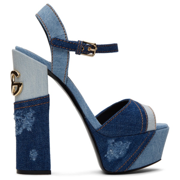 돌체앤가바나 Dolce&Gabbana Blue Patchwork Denim Platform Heeled Sandals 241003F125003