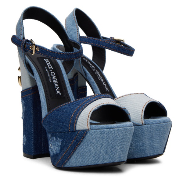 돌체앤가바나 Dolce&Gabbana Blue Patchwork Denim Platform Heeled Sandals 241003F125003