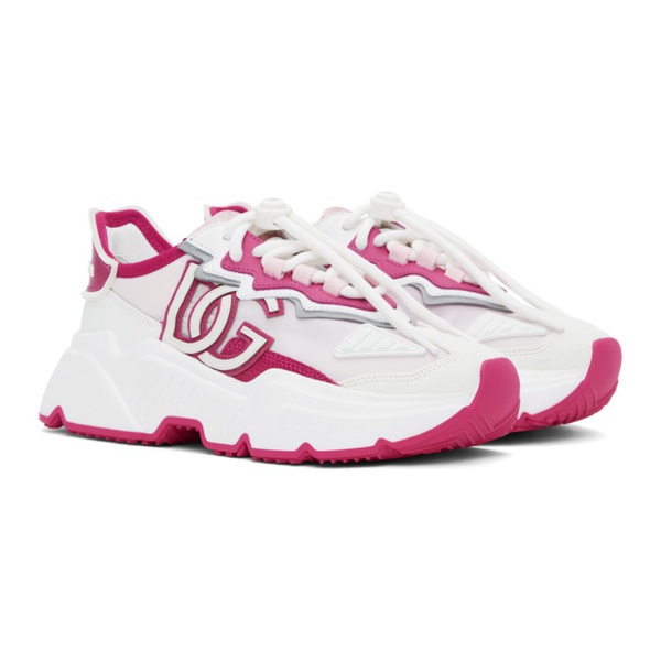  Dolce&Gabbana Pink & White Mixed-Materials Daymaster Sneakers 241003F128012