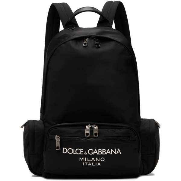  Dolce&Gabbana Black Nylon Rubberized Logo Backpack 241003M166000