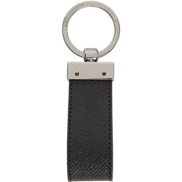  Dolce&Gabbana Black Calfskin Logo Tag Keychain 241003M163004