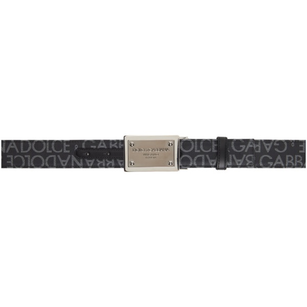  Dolce&Gabbana Black Coated Jacquard Logo Tag Belt 241003M131004