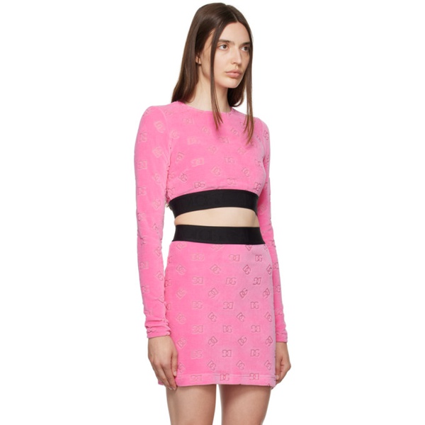  Dolce&Gabbana Pink Flocked Long Sleeve T-Shirt 231003F110011