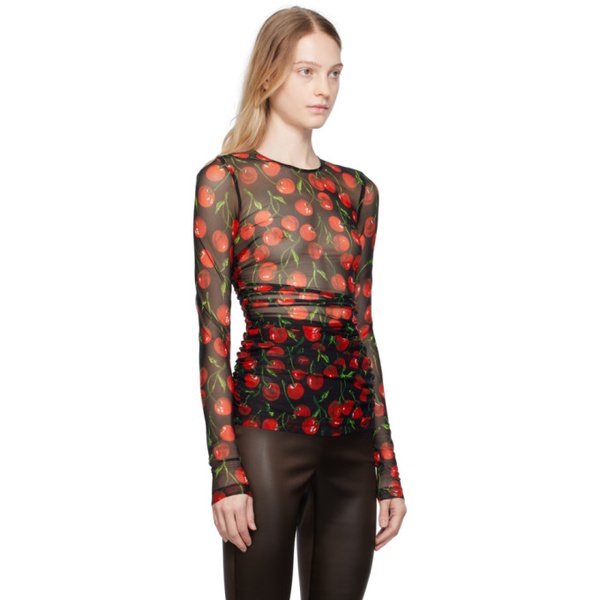  Dolce&Gabbana Black & Red Cherry Print Long Sleeve T-Shirt 232003F110009