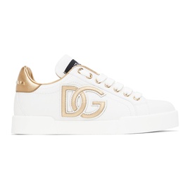 Dolce&Gabbana White & Gold Portofino Sneakers 231003F128009