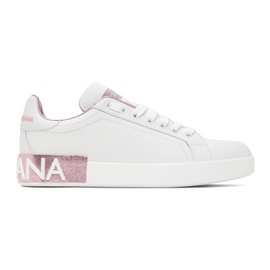 Dolce&Gabbana White & Pink Portofino Low Sneakers 232003F128005