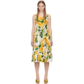 Dolce&Gabbana White & Yellow Floral Midi Dress 241003F054001
