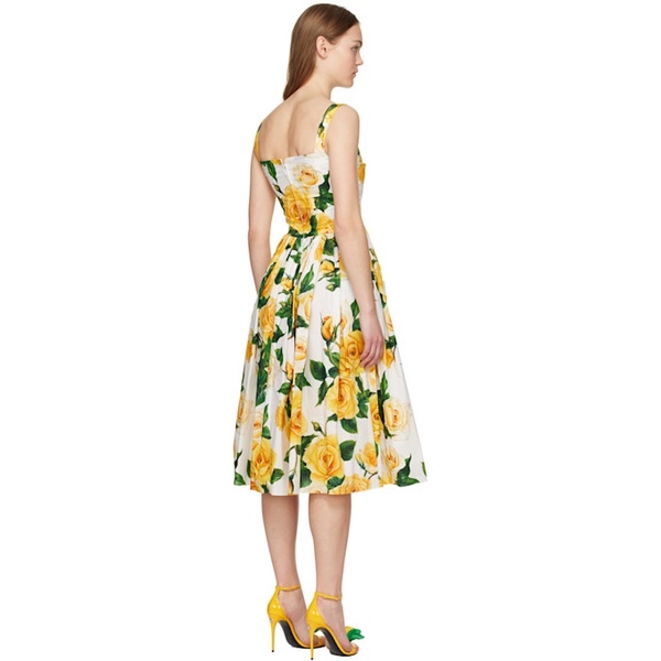  Dolce&Gabbana White & Yellow Floral Midi Dress 241003F054001