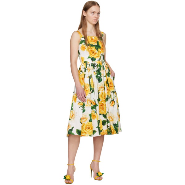  Dolce&Gabbana White & Yellow Floral Midi Dress 241003F054001
