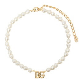 Dolce&Gabbana White & Gold DG Logo Pearl Necklace 242003F023001
