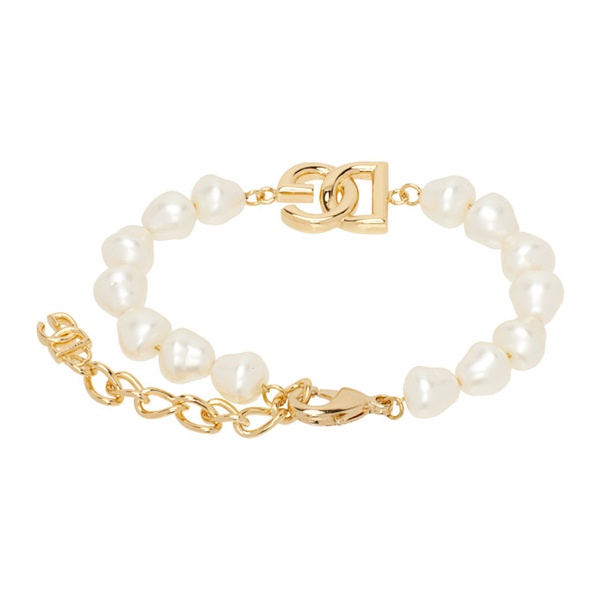  Dolce&Gabbana White & Gold Link Pearls Bracelet 242003F023002