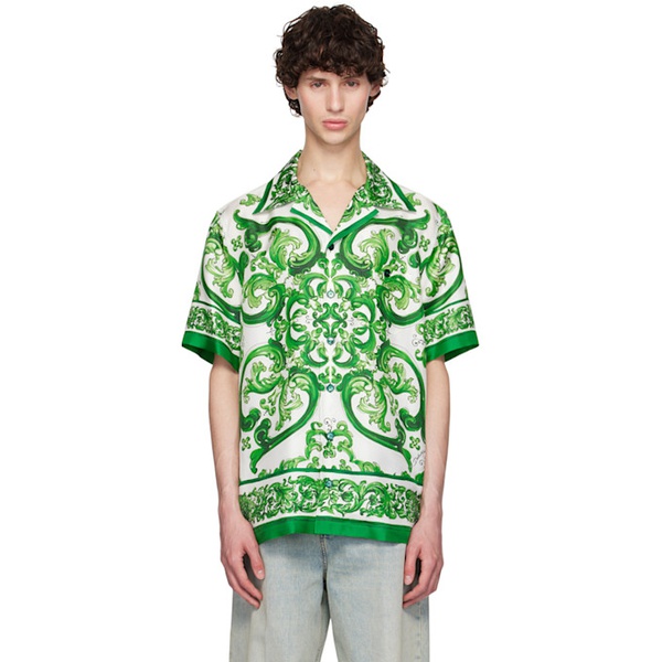  Dolce&Gabbana Green & White Silk Shirt 242003M192000