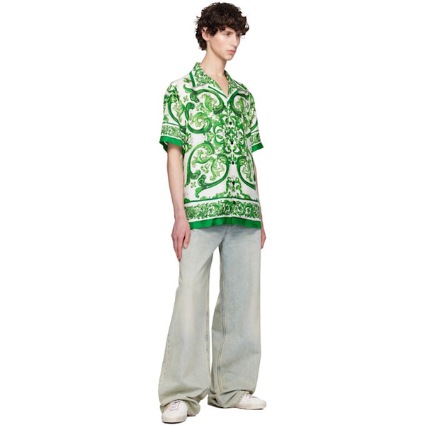  Dolce&Gabbana Green & White Silk Shirt 242003M192000