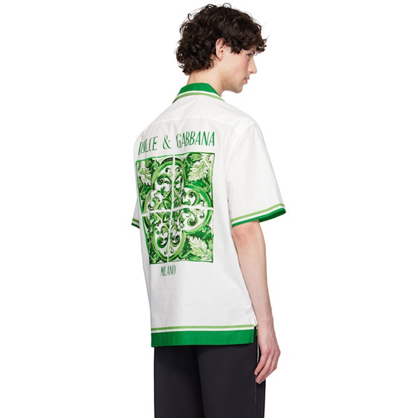  Dolce&Gabbana Green & White Printed-Graphic Shirt 242003M192005