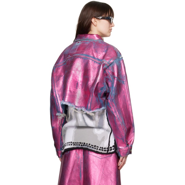  더블렛 Doublet Pink Foil-Coated Denim Jacket 241038F060002
