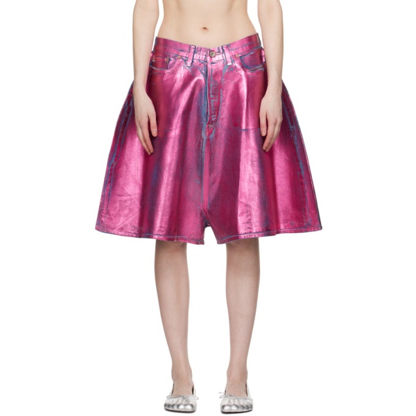  더블렛 Doublet Pink Foil-Coated Denim Shorts 241038F088001