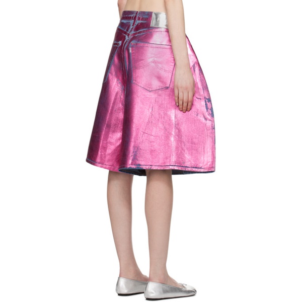  더블렛 Doublet Pink Foil-Coated Denim Shorts 241038F088001