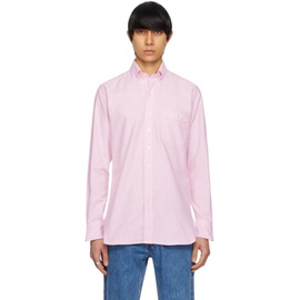 Drakes Pink & White Ticking Stripe Shirt 241488M192000