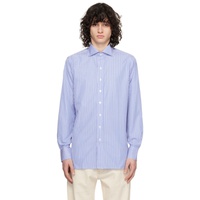 Drakes White & Blue Bengal Stripe Shirt 241488M192006