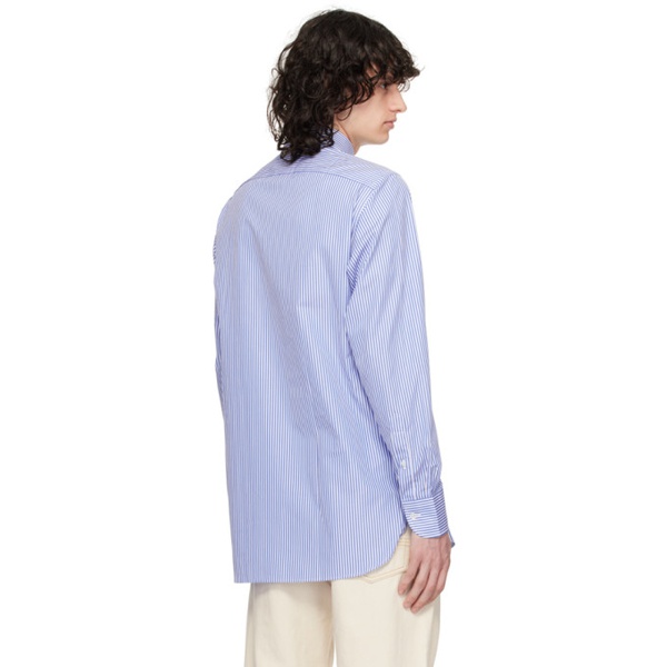  Drakes White & Blue Bengal Stripe Shirt 241488M192006