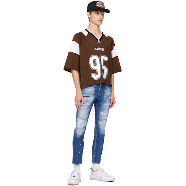  디스퀘어드2 Dsquared2 Brown Cropped Football T-Shirt 241148M213058