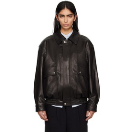 Dunst Black Oversized Leather Jacket 241965F064003