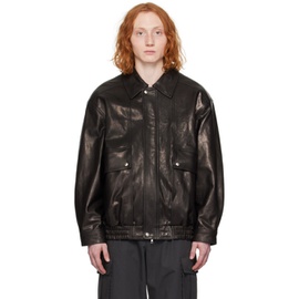 Dunst Black Oversized Vintage Leather Jacket 241965M181004