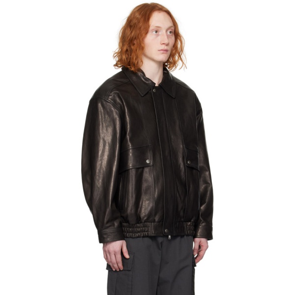 Dunst Black Oversized Vintage Leather Jacket 241965M181004