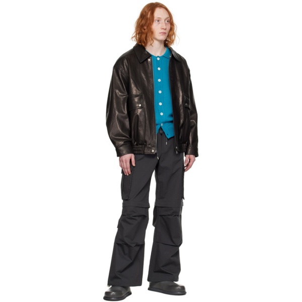  Dunst Black Oversized Vintage Leather Jacket 241965M181004
