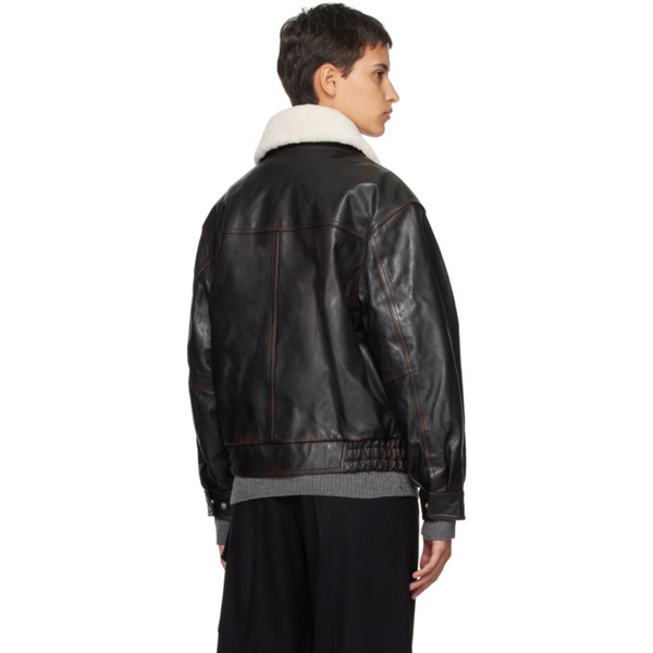  Dunst Brown Zip Leather Jacket 232965F062000